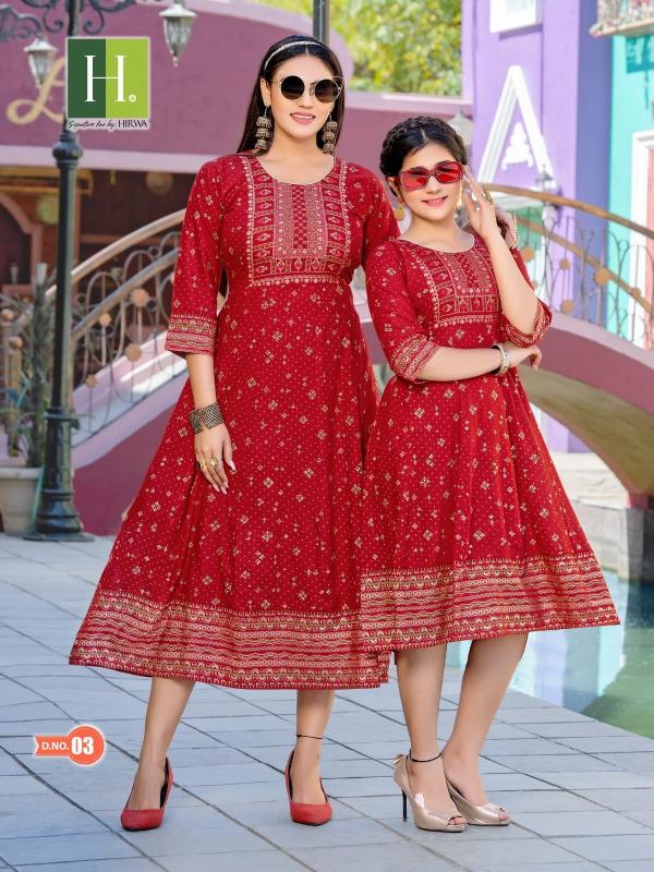 Hirwa Ridhi Shidhi Mother Long Rayon Anarkali Kurti Collection